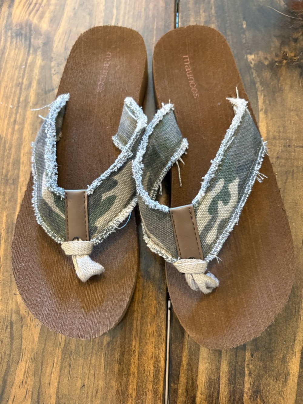 Maurices Green Camo Frayed-Edge Flip Flops